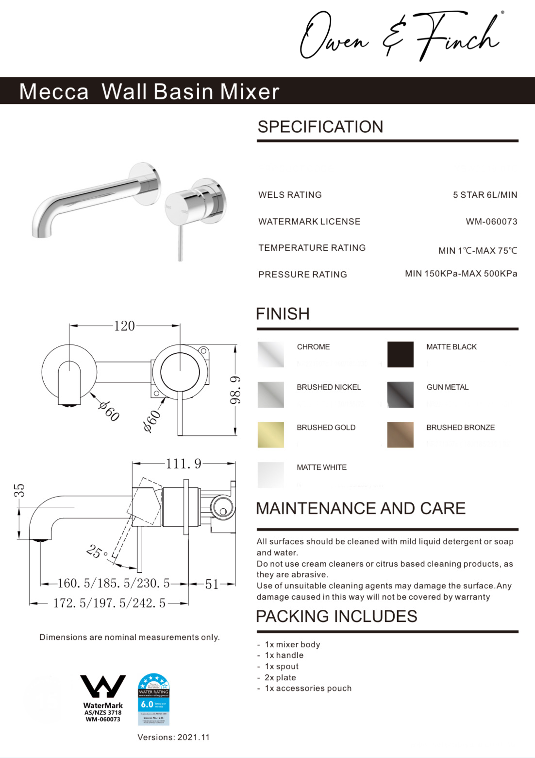 Owen & Finch Mecca 2-Gats Inbouw Wastafelmengkraan Chrome