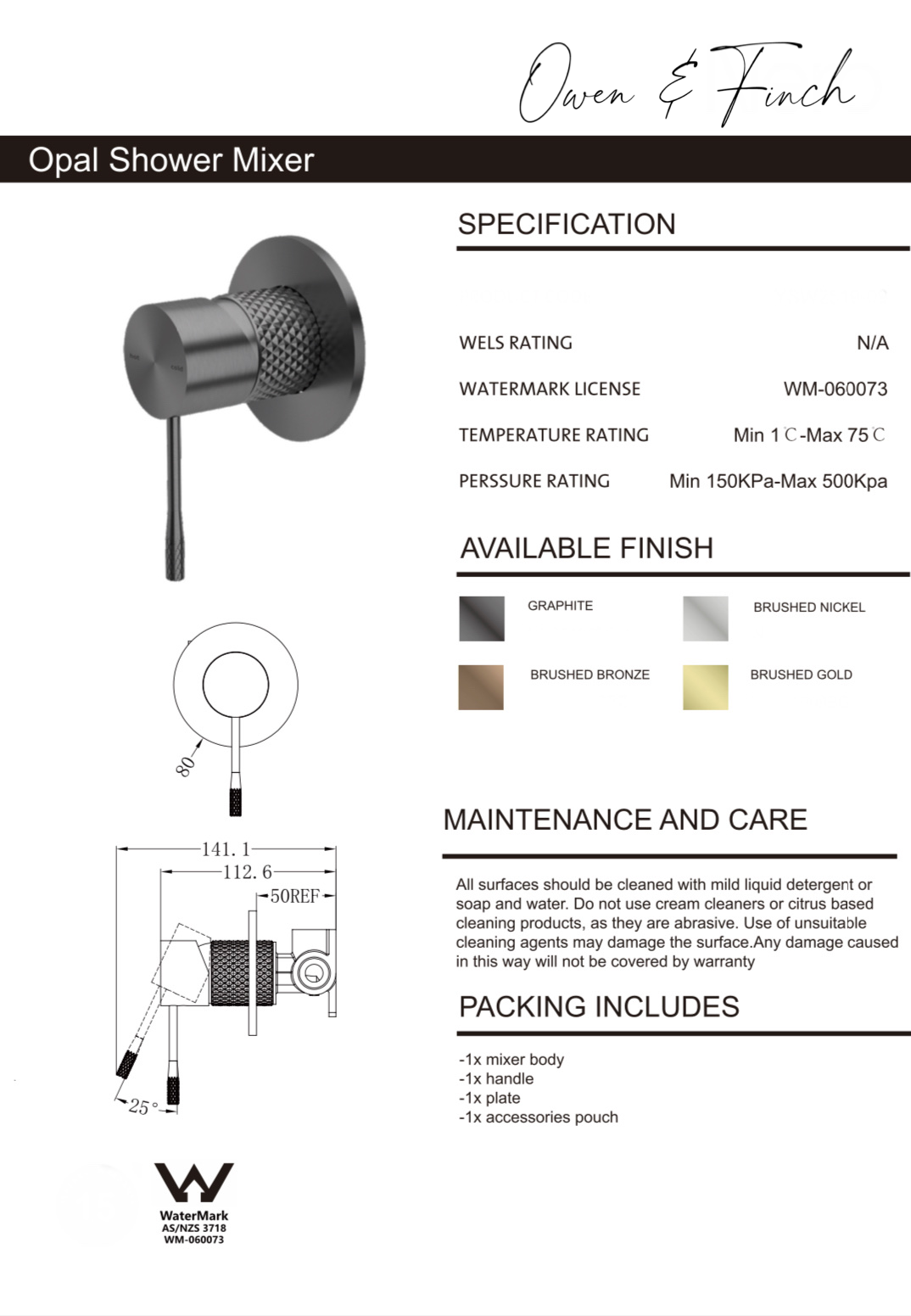 Owen & Finch Opal Air Shower Complete Doucheset Brushed Champagne Gold Met Mengkraan