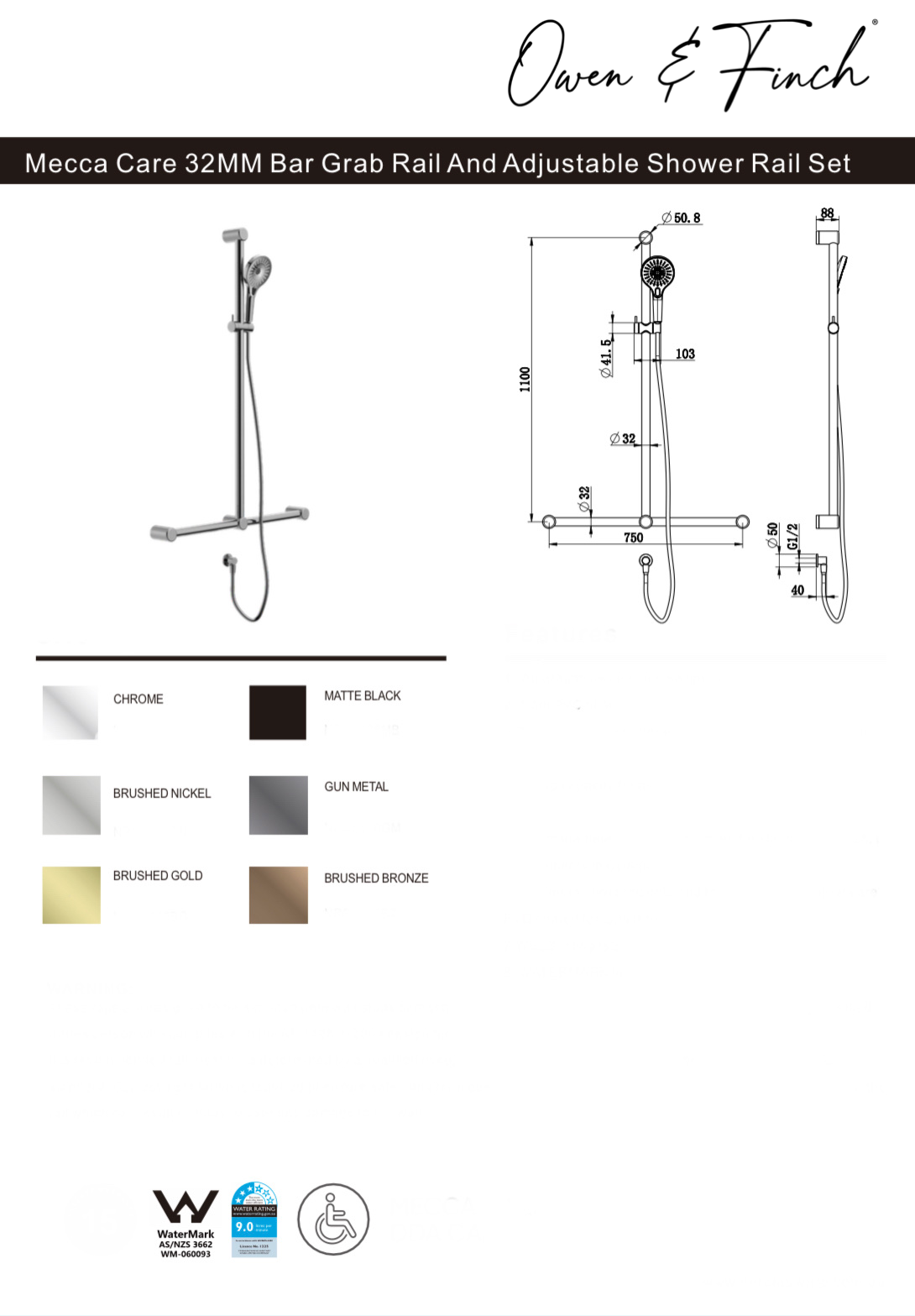 Owen & Finch Mecca Care Doucheset Met Leuning Chrome