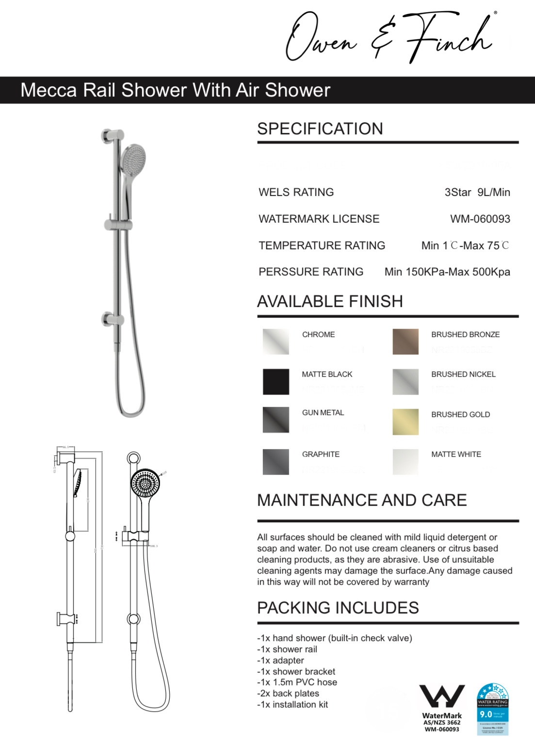 Owen & Finch Mecca Handdouche Met Stang Matte White