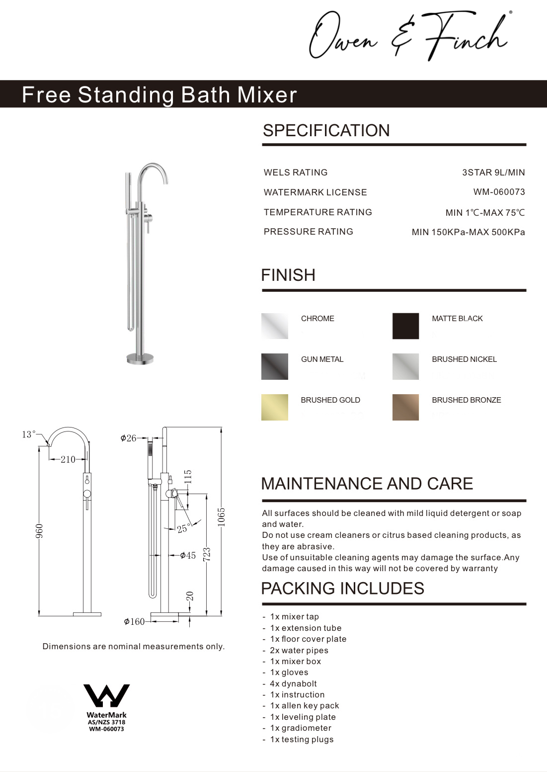 Owen & Finch Vrijstaande Badmengkraan Met Handdouche Brushed Graphite PVD