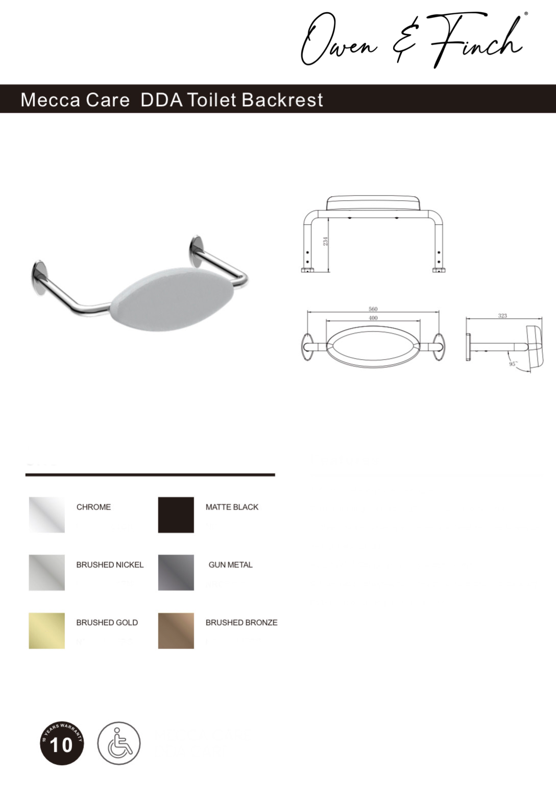 Owen & Finch Mecca Care Rugleuning Brushed Nickel