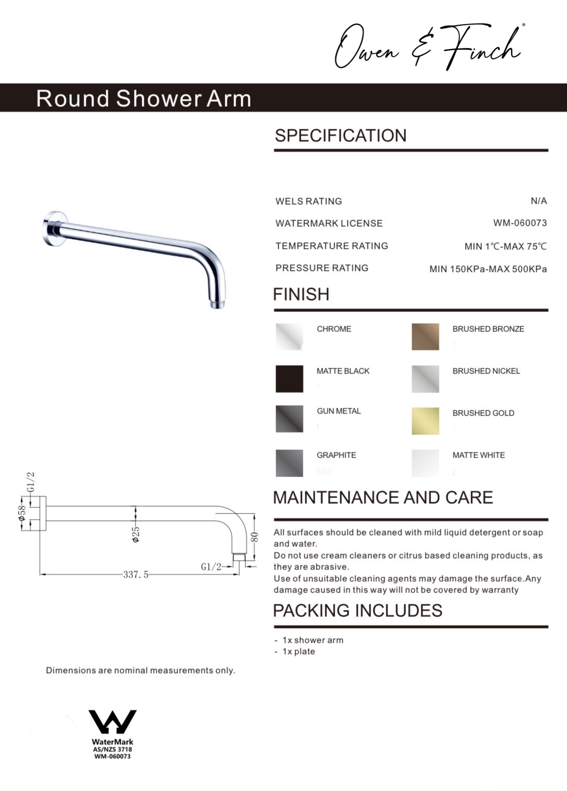 Owen & Finch Gebogen Wandarm Brushed Champagne Gold PVD