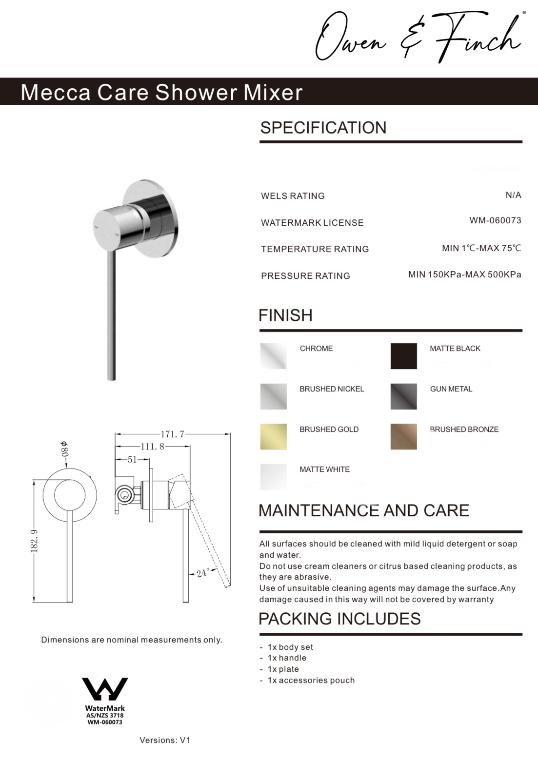 Owen & Finch Mecca Care Doucheset Met Leuning Chrome