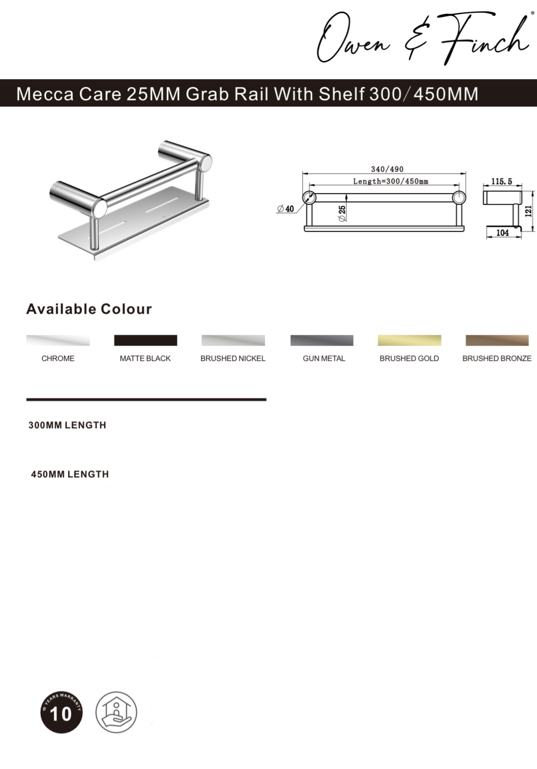 Owen & Finch Mecca Care Planchet Met Handgreep Brushed Satin Bronze PVD