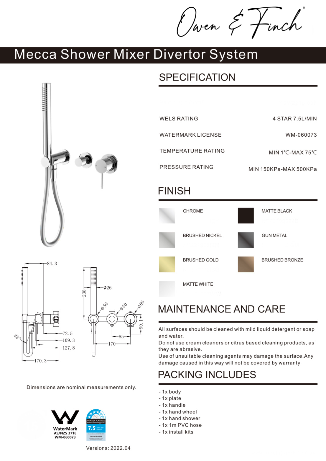 Owen & Finch Mecca 3-Gats Inbouw Douchemengkraan Met Staafhanddouche En Horizontale Omstelling Brushed Satin Bronze PVD
