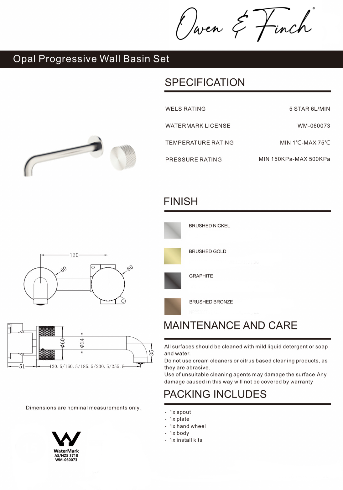 Owen & Finch Opal Progressive Inbouw Wastafelmengkraan Brushed Satin Bronze