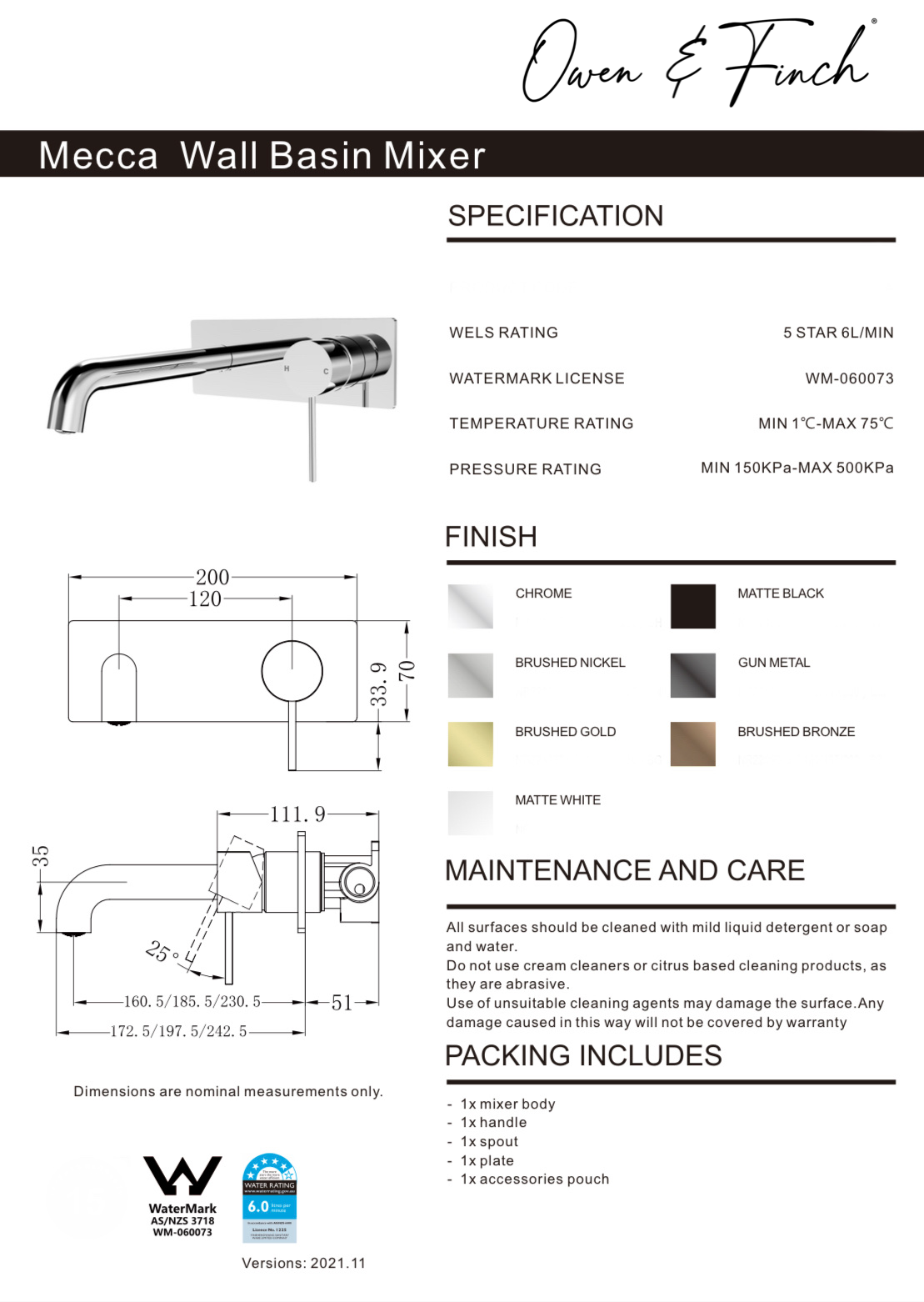 Owen & Finch Mecca 2-Gats Inbouw Wastafelmengkraan Met Achterplaat Chrome