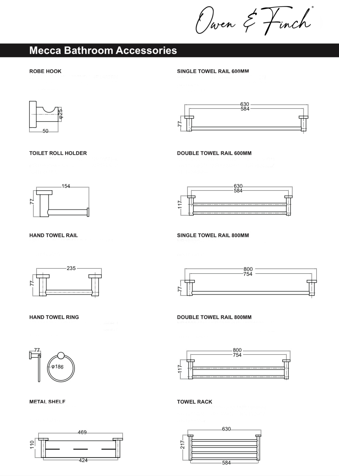 Owen & Finch Mecca Handdoekrek Enkel Brushed Nickel 600mm