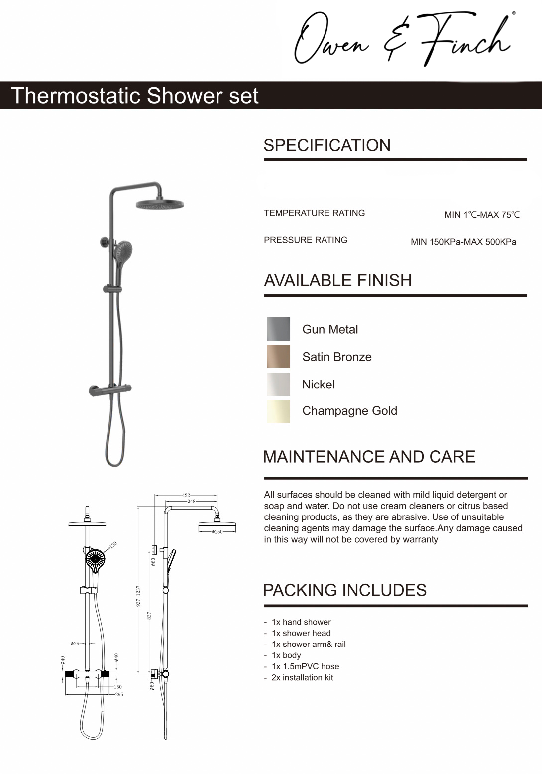 Owen & Finch Opal Doucheset Met Thermostaatkraan Brushed Satin Bronze PVD