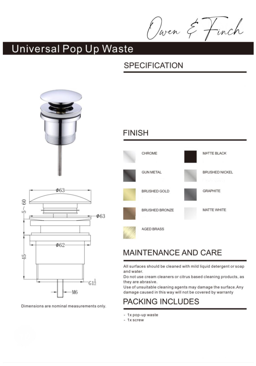 Owen & Finch Universele Clickwaste Matte White