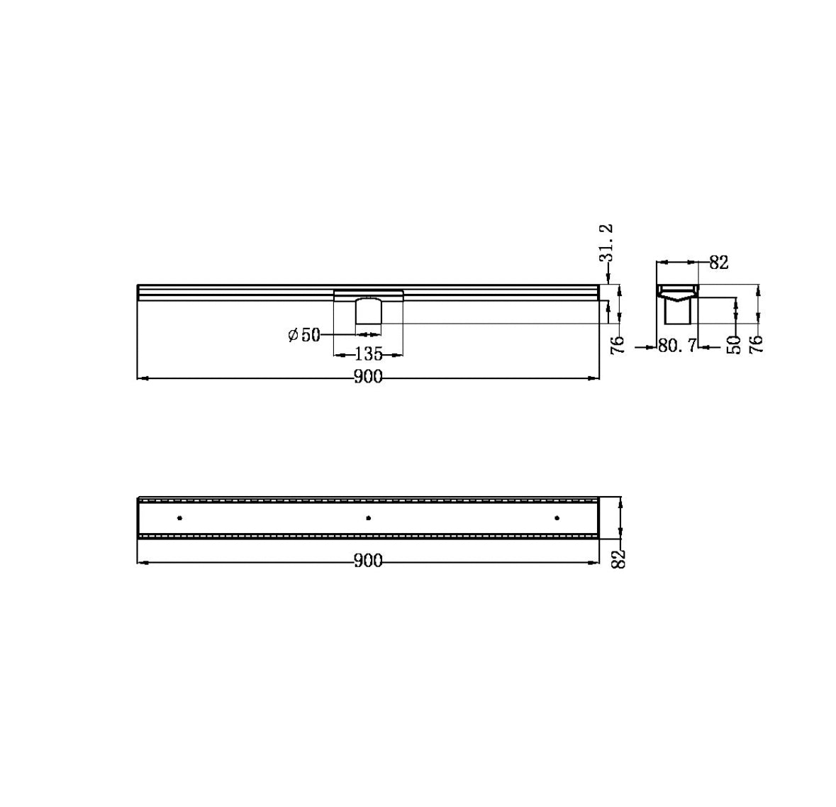 Owen & Finch Douchegoot Met Tegelrooster Matte Black 900mm