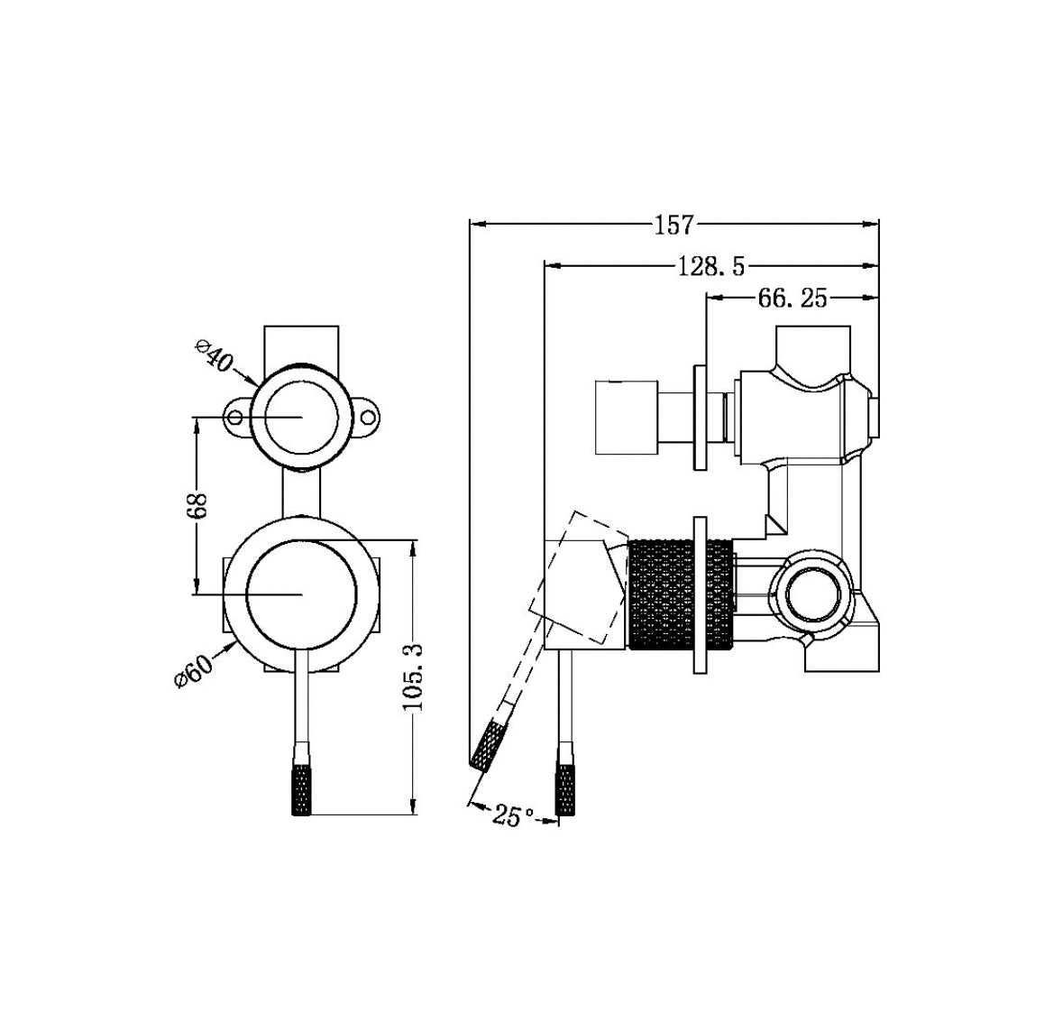 Owen & Finch Opal 2-Gats Inbouw Douchemengkraan Met Omstel Brushed Graphite PVD