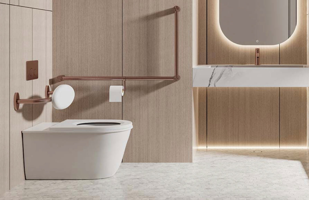 Owen & Finch Mecca Care Toiletgreep 90 Graden Doorlopend Brushed Satin Bronze PVD