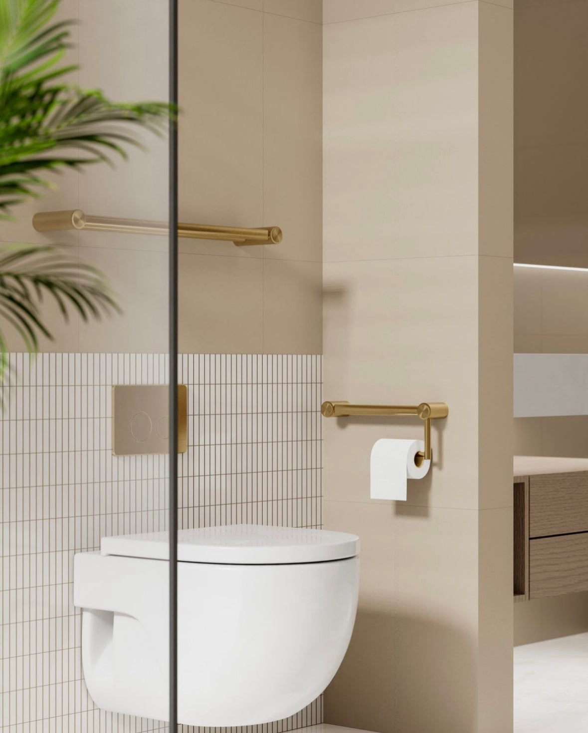 Owen & Finch Mecca Care Toiletrolhouder Met Handgreep Brushed Champagne Gold PVD