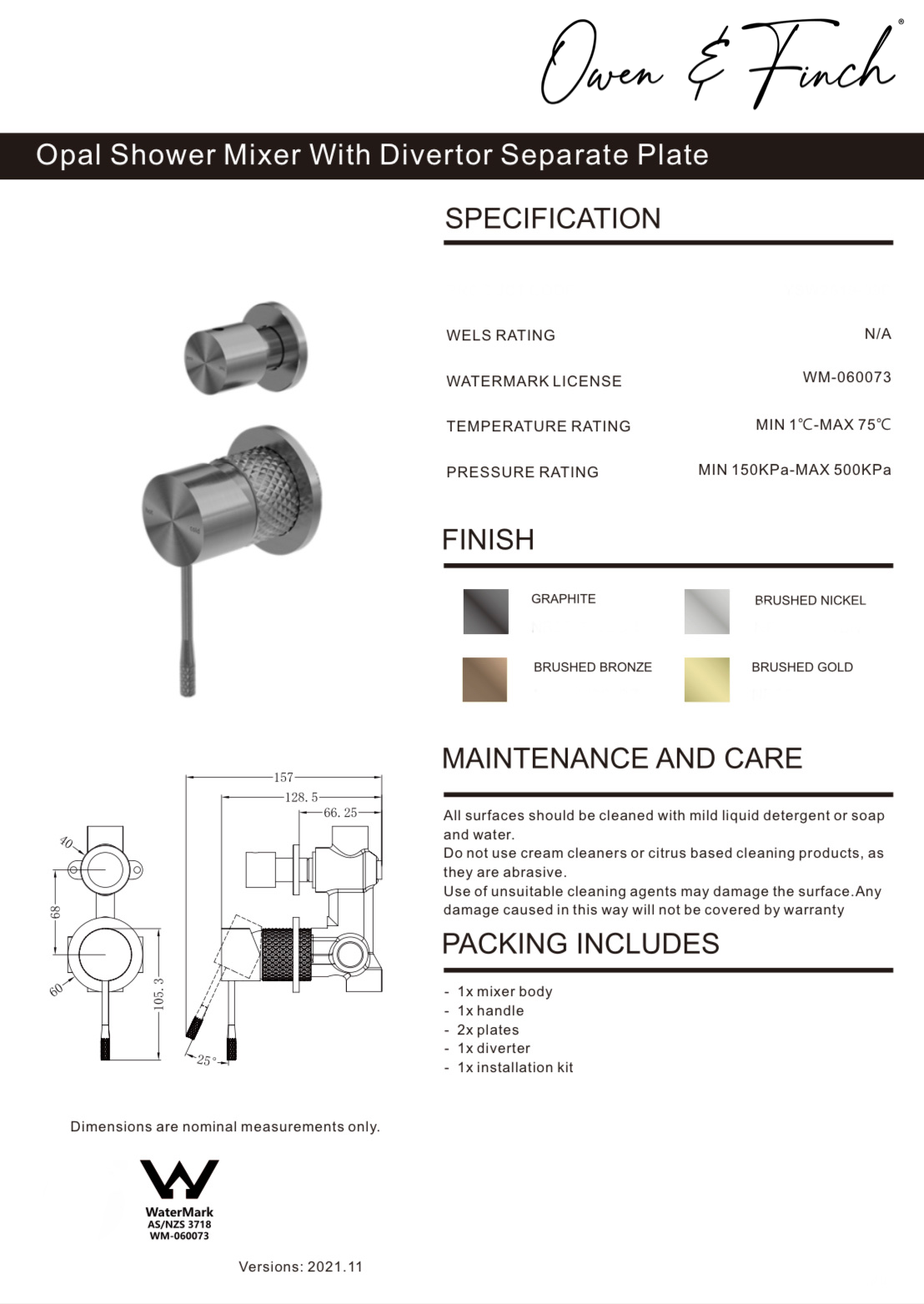 Owen & Finch Opal 2-Gats Inbouw Douchemengkraan Met Omstel Brushed Graphite PVD