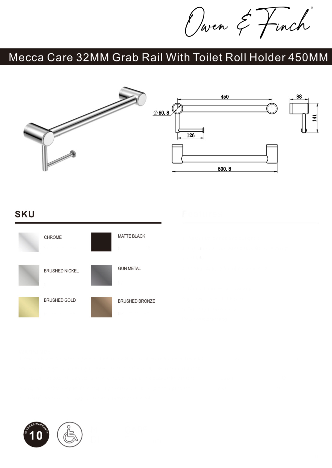 Owen & Finch Mecca Care Toiletrolhouder Met Handgreep Brushed Nickel