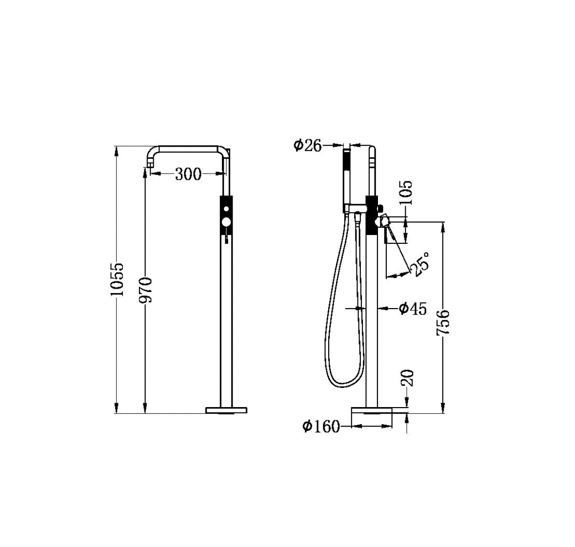 Owen & Finch Opal Vrijstaande Badmengkraan Met Handdouche Brushed Nickel PVD