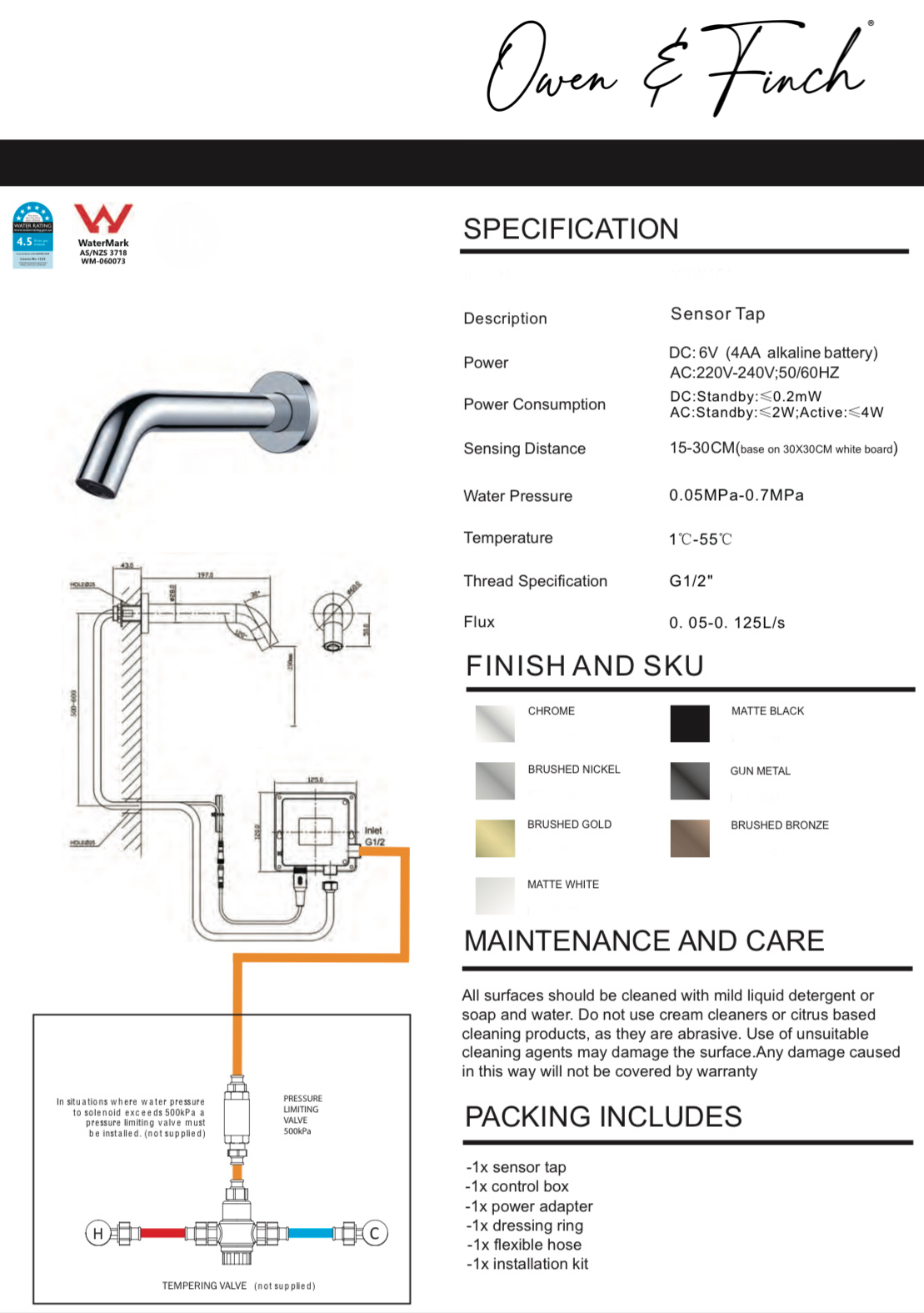 Owen & Finch 1-Gats Sensor Inbouw Wandkraan Chroom
