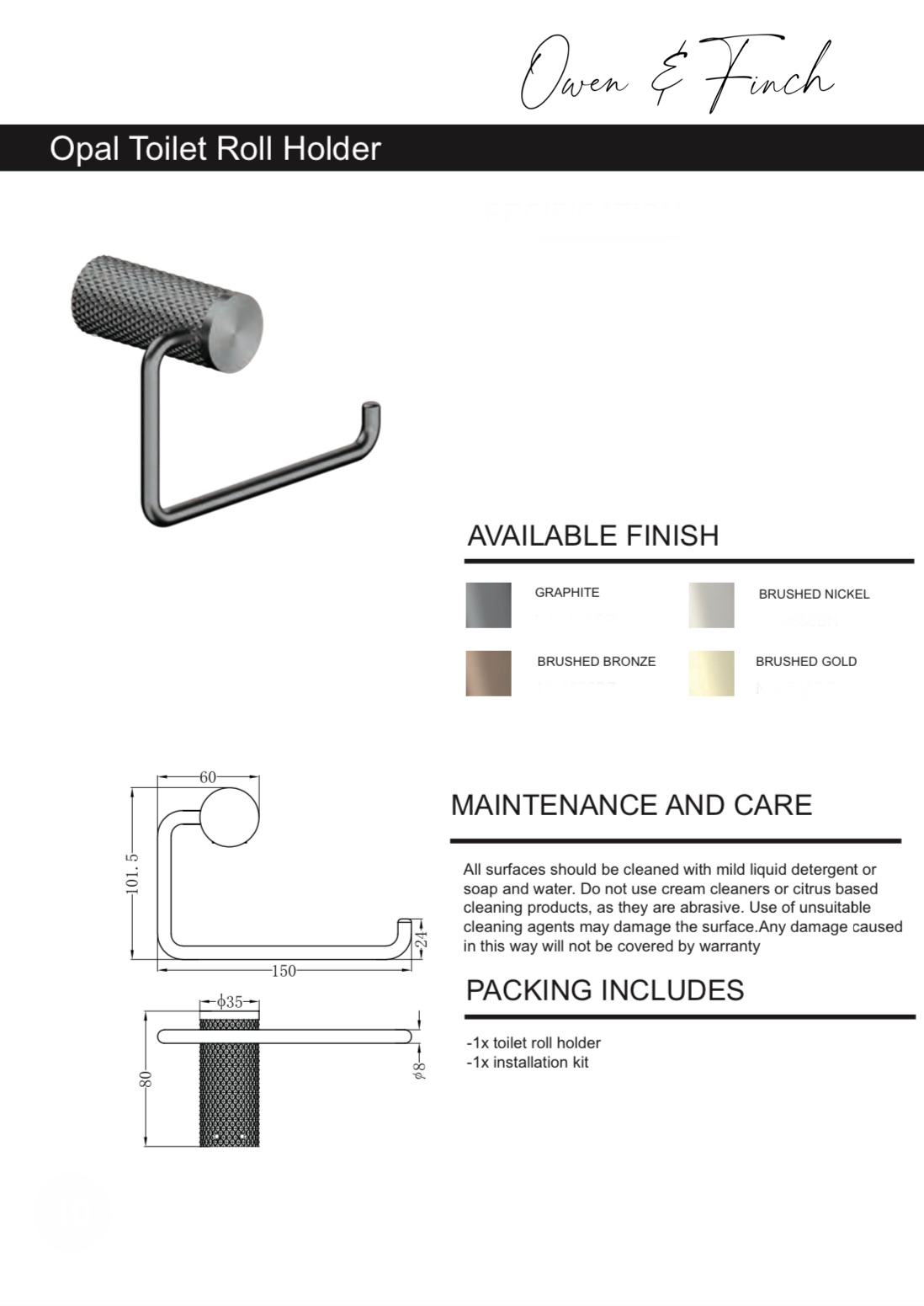 Owen & Finch Opal Toiletrolhouder Brushed Satin Bronze PVD