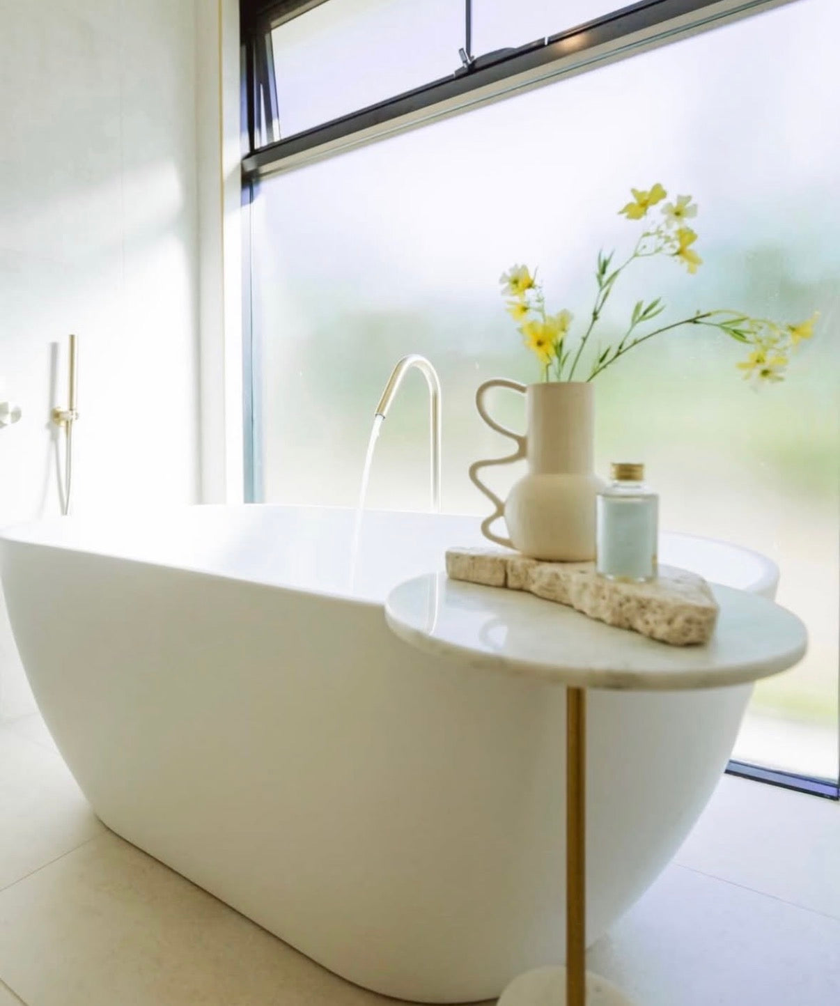 Baduitloop Vrijstaand Messing Champagne Goud Geborsteld PVD 1010 mm voor Mengkraan | Owen & Finch (OF221903aBG)