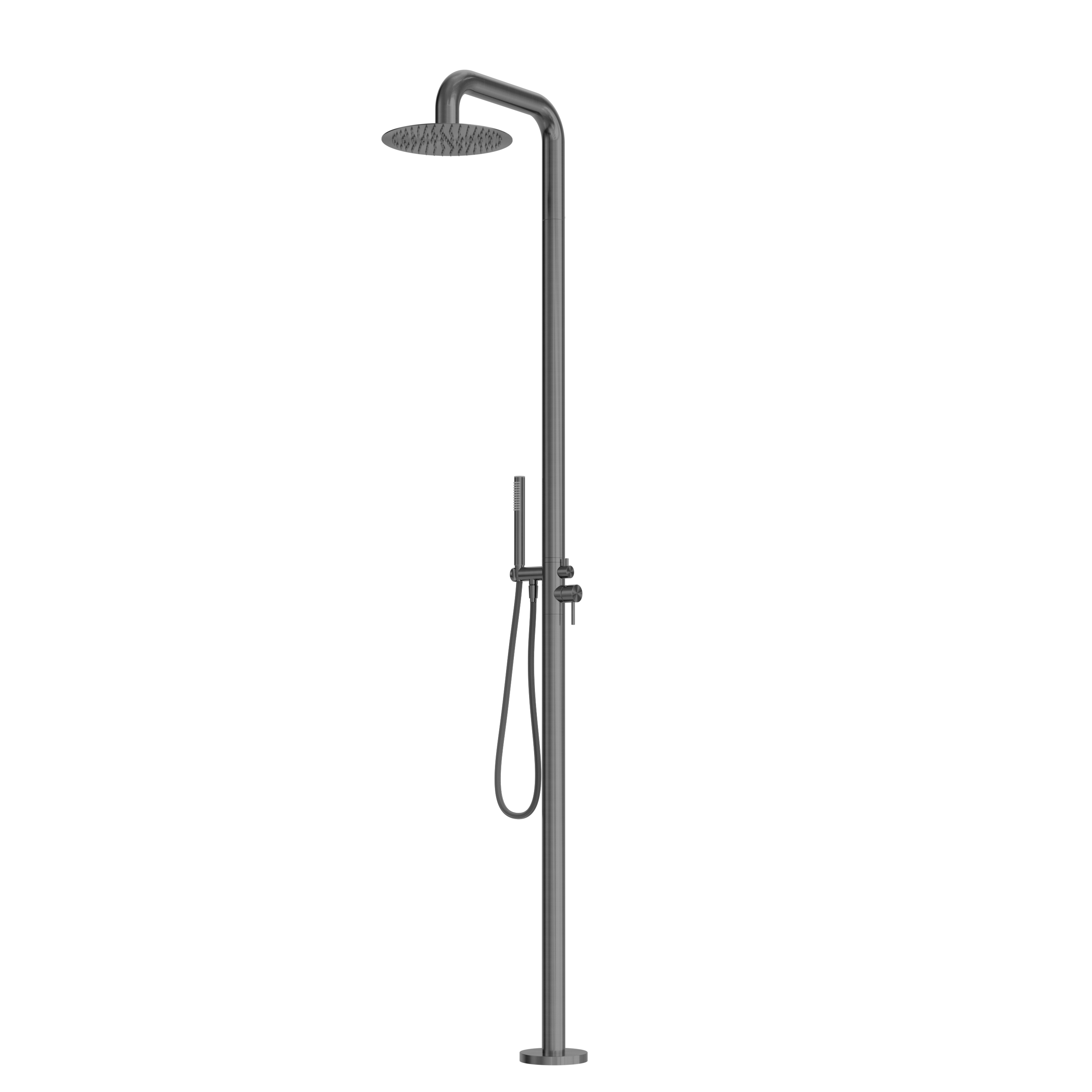 Owen &amp; Finch Luxury Outdoor Shower – 316L Stainless Steel – Brushed Graphite (PVD) – Rain Shower Ø300 mm + Rod Hand Shower (OF162205aGR) 