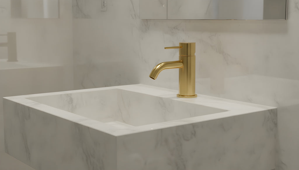 Owen & Finch Messing Lage Fonteinmengkraan Geborsteld Champagne Goud PVD (OF221901fBG)