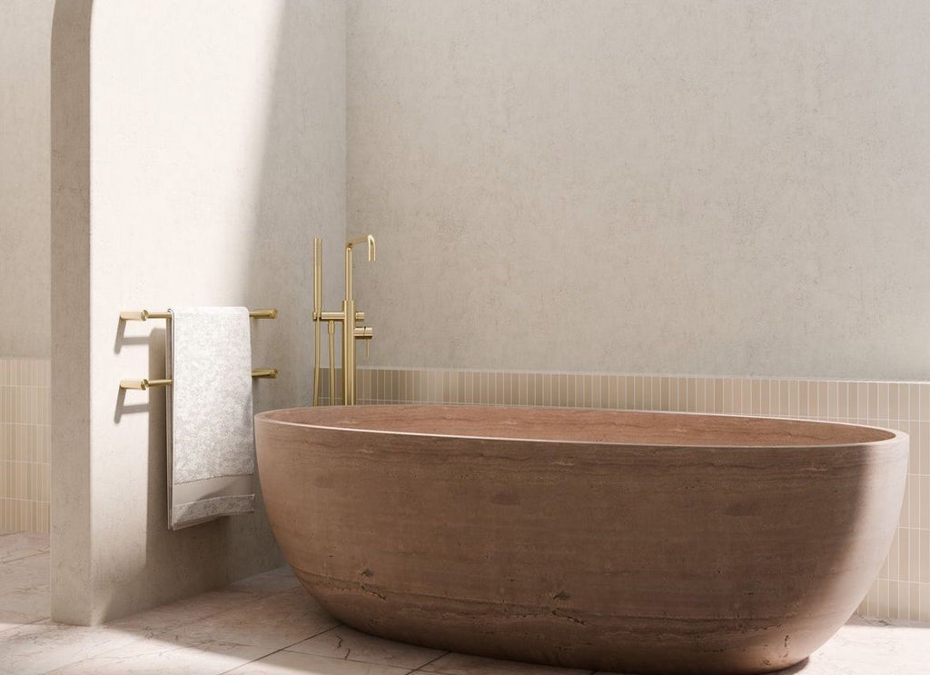 Owen &amp; Finch Luxury Freestanding Faucet – 316L Stainless Steel Brushed Champagne Gold (PVD) - Bath and Basin Faucet - (OF162203a02BG)