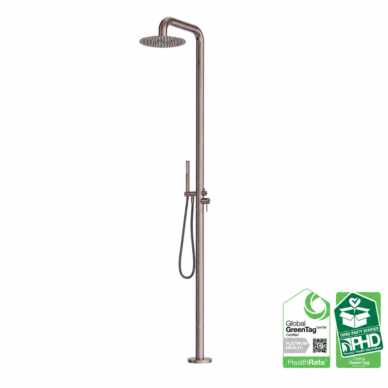Owen &amp; Finch Luxury Outdoor Shower – 316L Stainless Steel – Brushed Satin Bronze (PVD) – Rain Shower Ø300 mm + Rod Hand Shower (OF162205aBZ) 