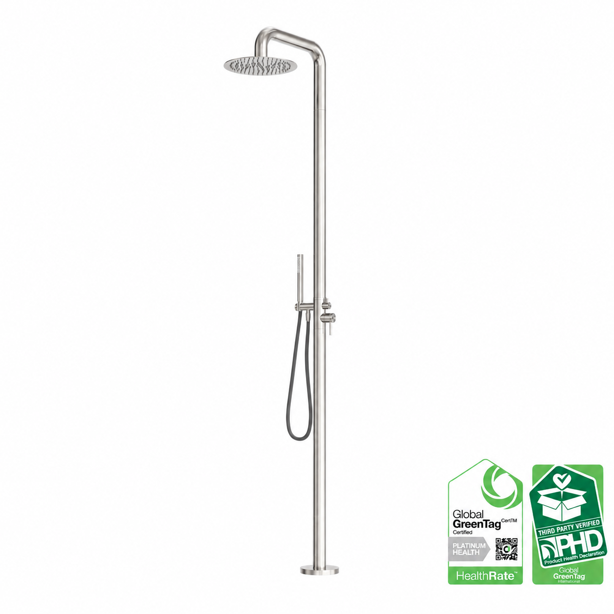 Owen &amp; Finch Luxury Outdoor Shower – 316L Stainless Steel – Brushed Nickel – Rain Shower Ø300 mm + Rod Hand Shower (OF162205aBN) 