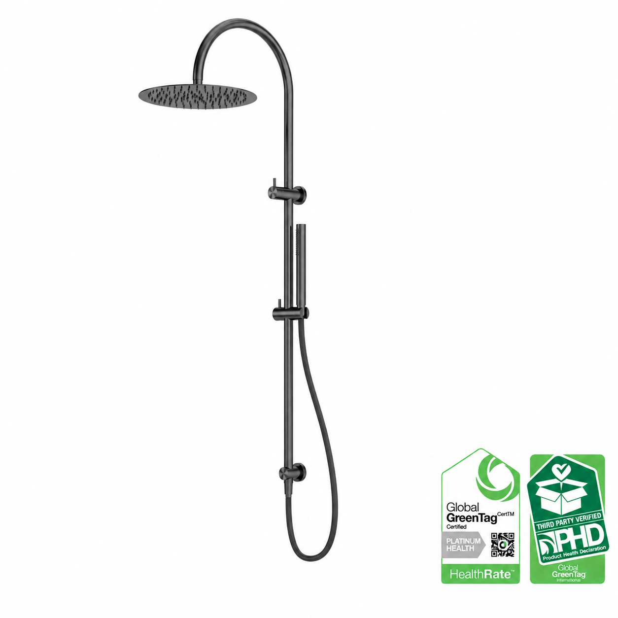 Owen &amp; Finch Luxury Outdoor Rain Shower with Handheld Shower Head – 316L Stainless Steel Brushed Graphite PVD (OF162205c01GR) 