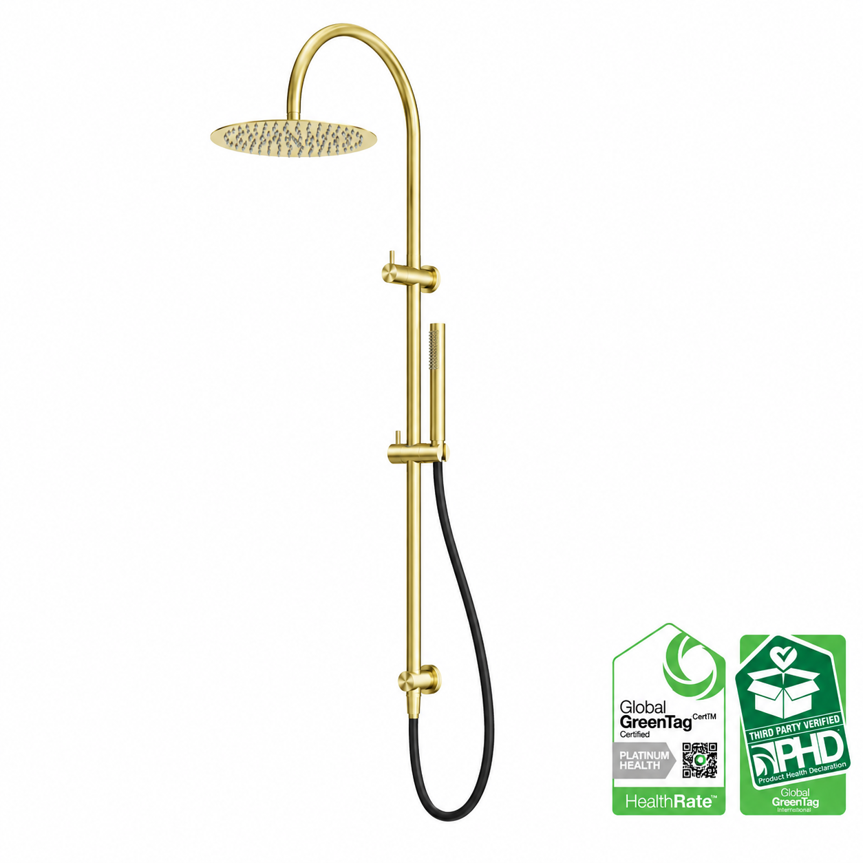 Owen &amp; Finch Luxury Outdoor Rain Shower with Handheld Shower Head – 316L Stainless Steel Brushed Champagne Gold PVD (OF162205c01BG) 