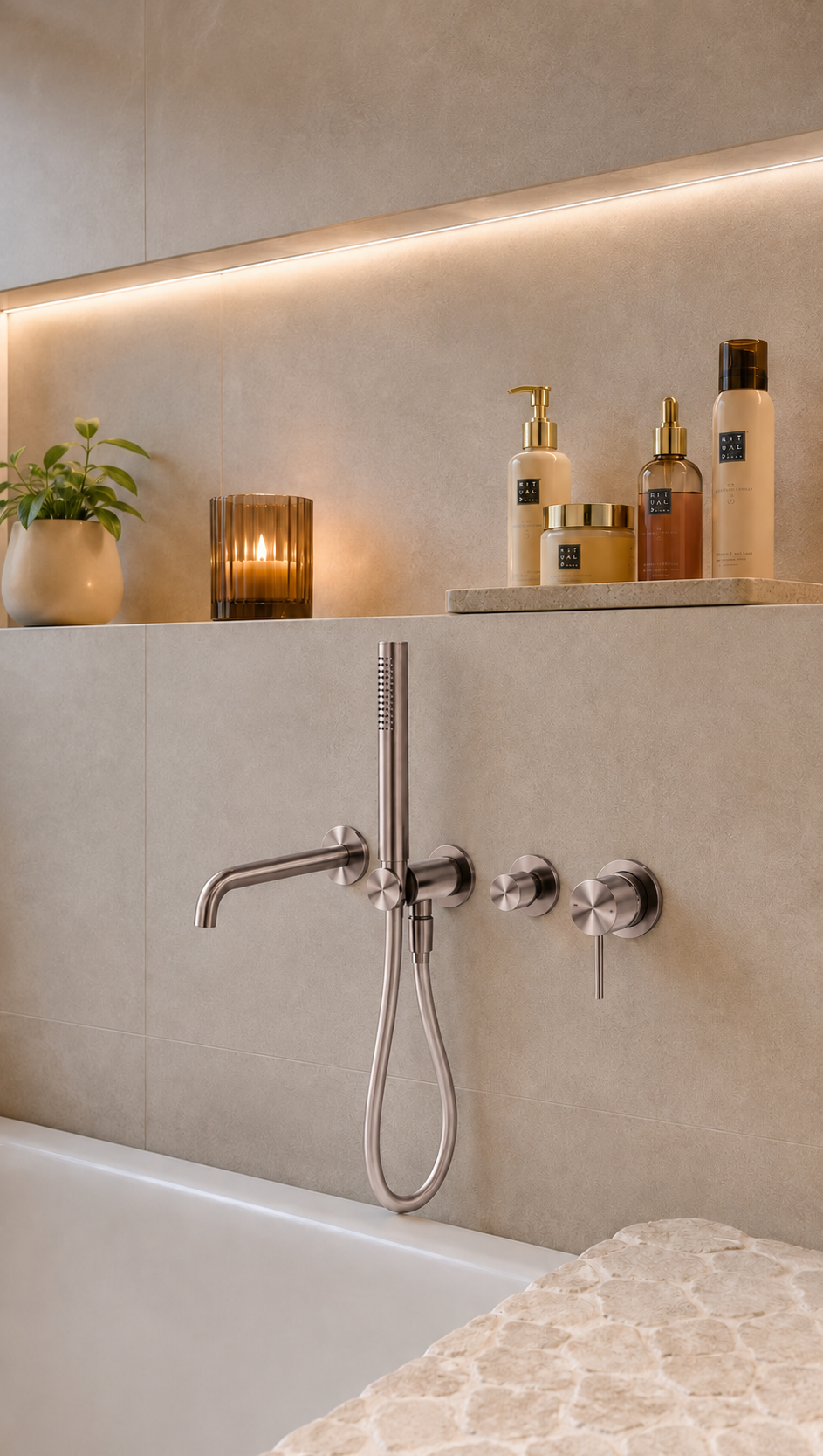 Inbouw Badkraan Messing Geborsteld Satijn Brons PVD Met Handdouche En Uitloop 230/260mm | Owen & Finch (OF221912hBZ)