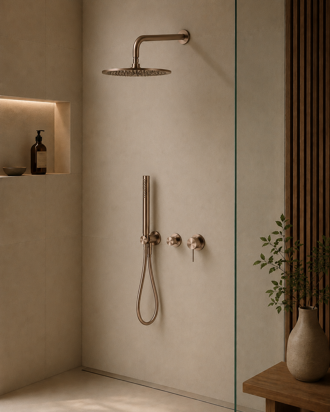 Complete Inbouw Regendoucheset Ø300 mm | Geborsteld Satijn Brons | Owen & Finch (OF221914BZ)