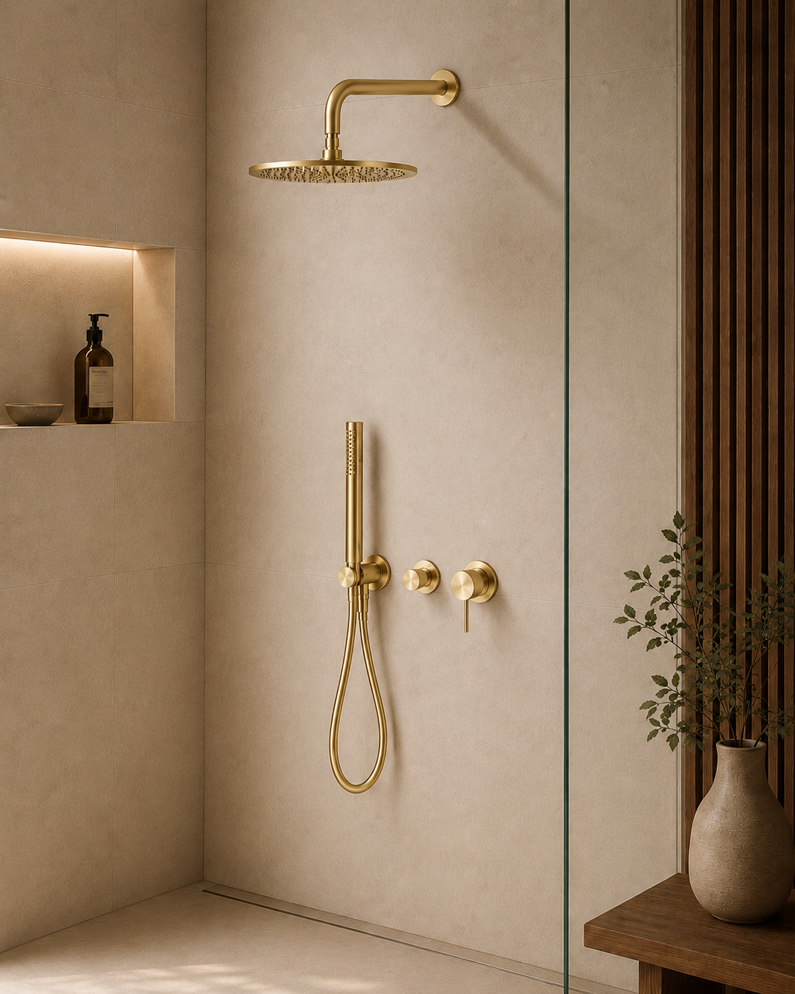 Complete Inbouw Regendoucheset | Geborsteld Champagne Goud PVD | Owen & Finch (OF221914BG)