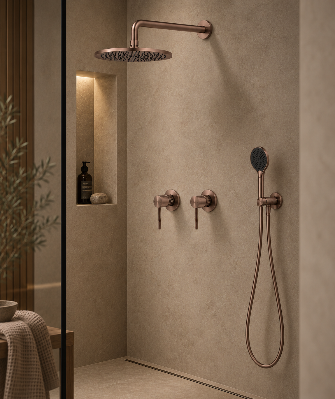Complete Inbouw Regendoucheset Ø300 mm | Geborsteld Satijn Brons PVD | Owen & Finch (OF251914BZ)