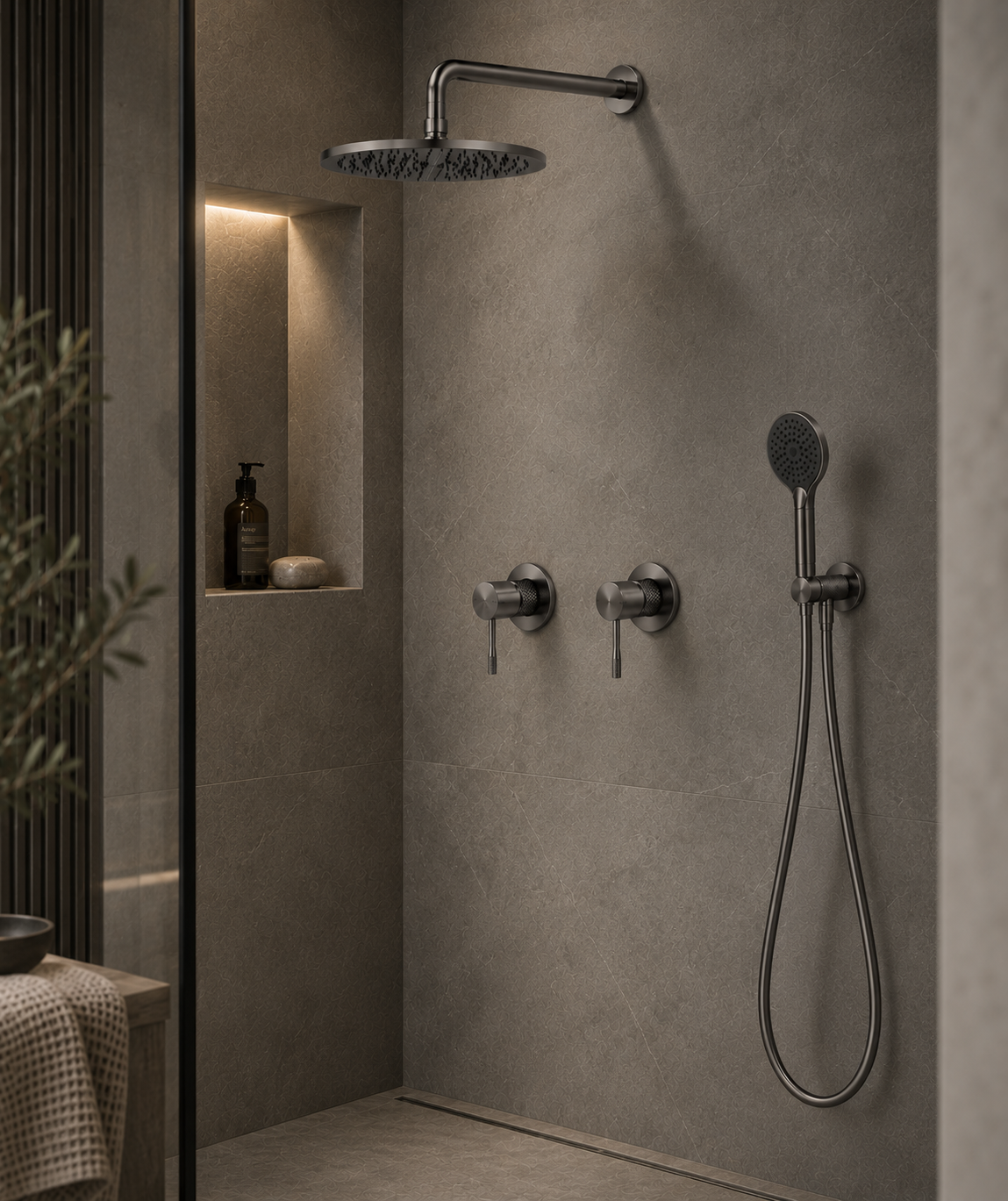 Complete Inbouw Regendoucheset Ø300 mm | Geborsteld Grafiet PVD | Owen & Finch (OF251914GR)