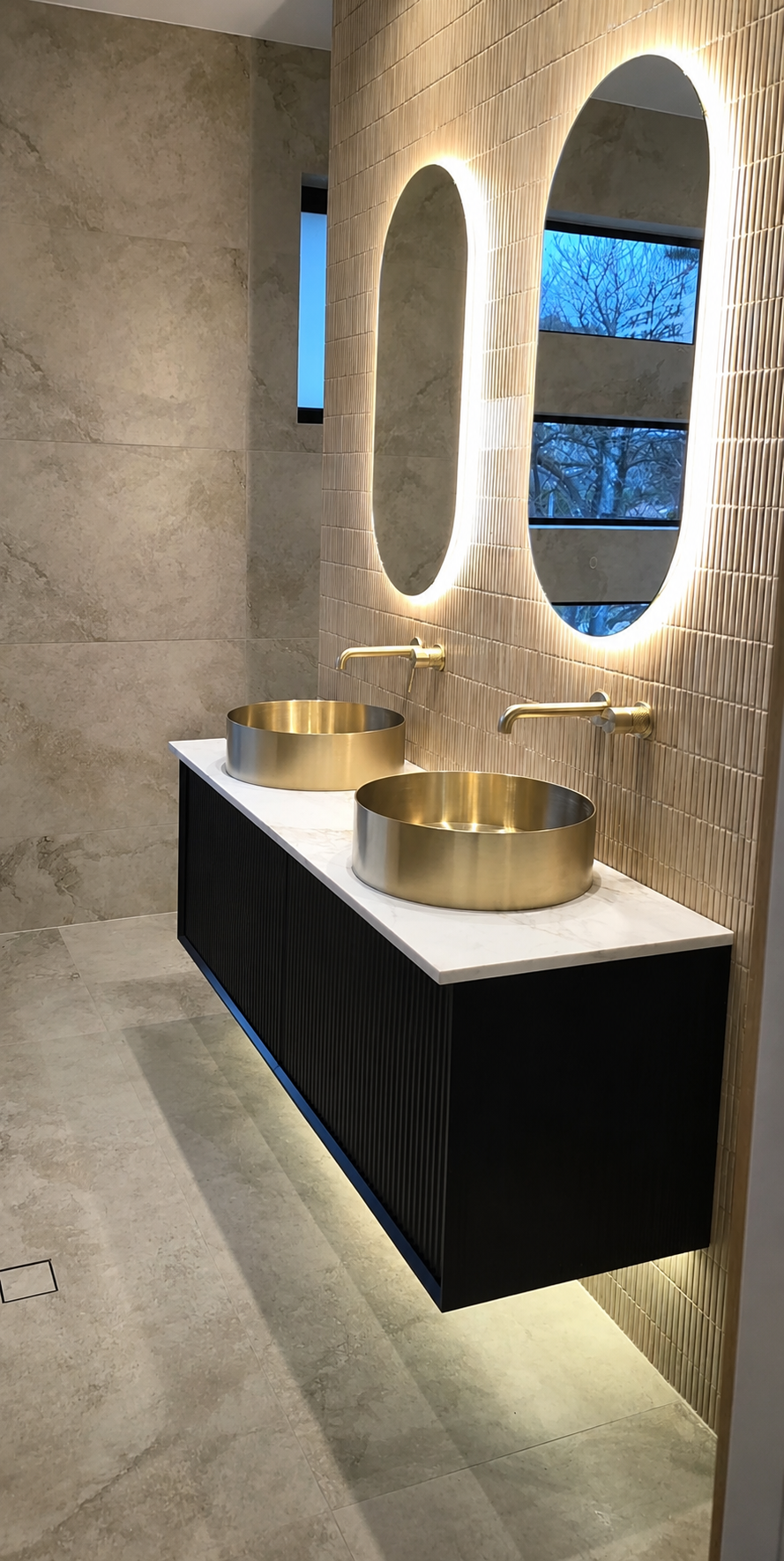 Ronde Opbouw Waskom RVS Geborsteld Champagne Goud PVD 400mm | Owen & Finch (OFB401rBG)
