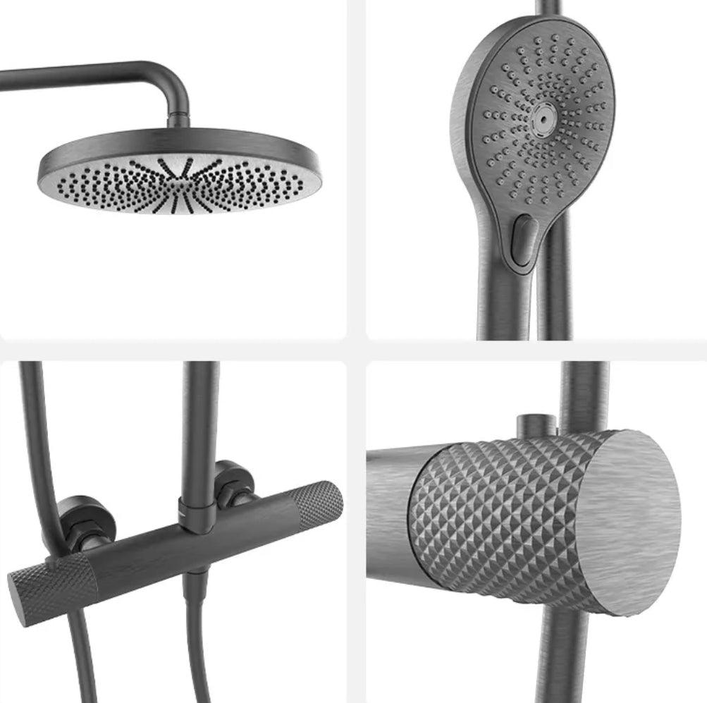 Owen & Finch Luxe Messing Doucheset | Geborsteld Grafiet met Thermostaatkraan PVD (OF251906GR)