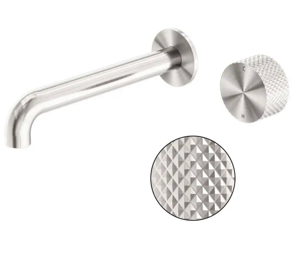 Owen & Finch Messing Inbouw Wandmengkraan Geborsteld Nikkel – Draaibare Mengkraan met Diamantkarteling en Progressief Systeem | Meerdere Uitlooplengtes (OF252007aBN)