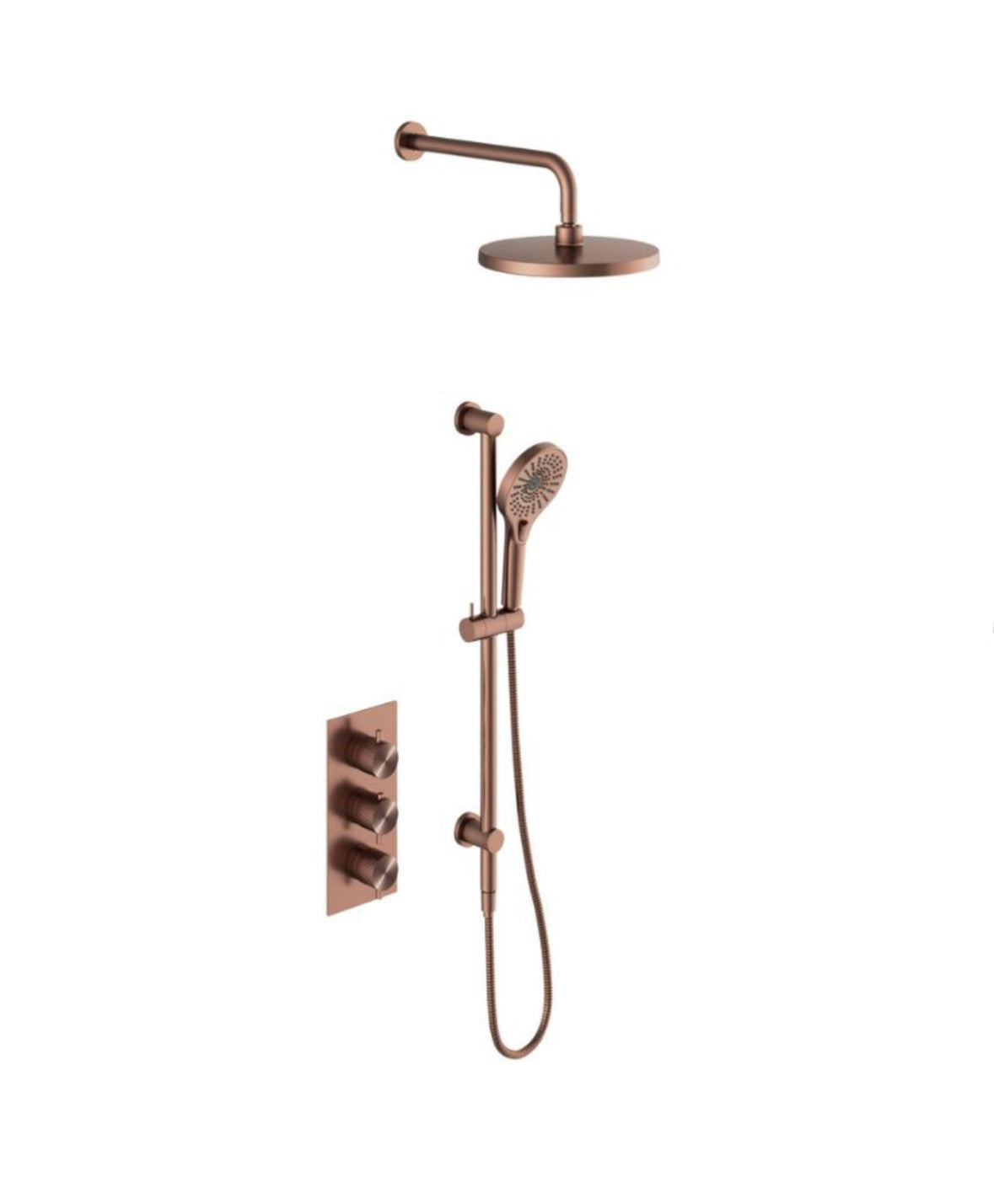 Owen & Finch Messing Doucheset – Geborsteld Satijn Brons (PVD) | Thermostaatkraan met Diamantkarteling, Handdouche & Regendouche Ø250mm (OF251913BZ)