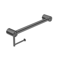 Owen &amp; Finch Toilet Roll Holder with Backrest, Brushed Stainless Steel Gun Metal (PVD) – Care Collection – Load Capacity 150 kg (OFCR2512aGM)