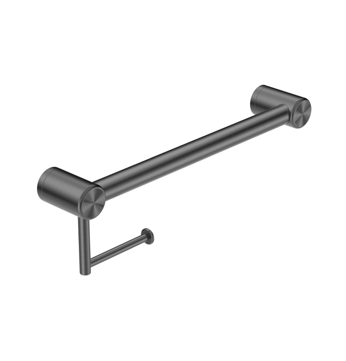 Owen &amp; Finch Toilet Roll Holder with Backrest, Brushed Stainless Steel Gun Metal (PVD) – Care Collection – Load Capacity 150 kg (OFCR2512aGM)