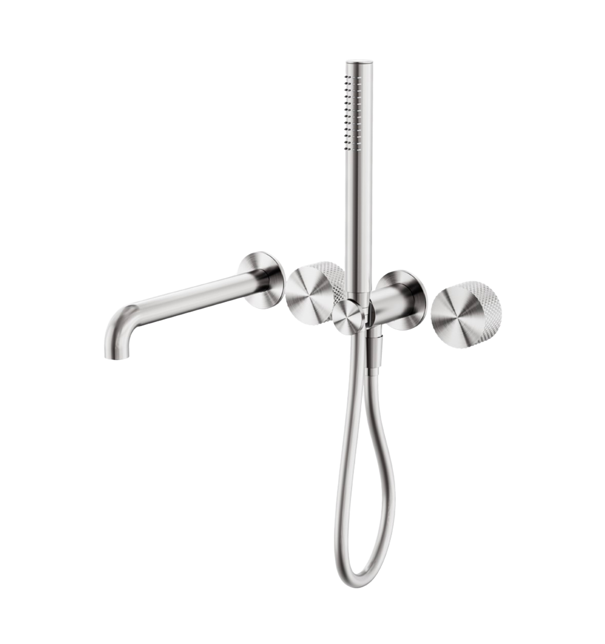 Owen &amp; Finch Brass Bath Tap – Brushed Nickel – Progressive Mixer Taps with Diamond Knurling, Bar Hand Shower &amp; 250mm Spout (OF252003b250BN)