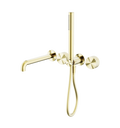 Owen &amp; Finch Brass Bath Mixer – Brushed Champagne Gold (PVD) – Progressive Mixer Taps with Diamond Knurling, Bar Hand Shower &amp; 250mm Spout (OF252003b250BG)