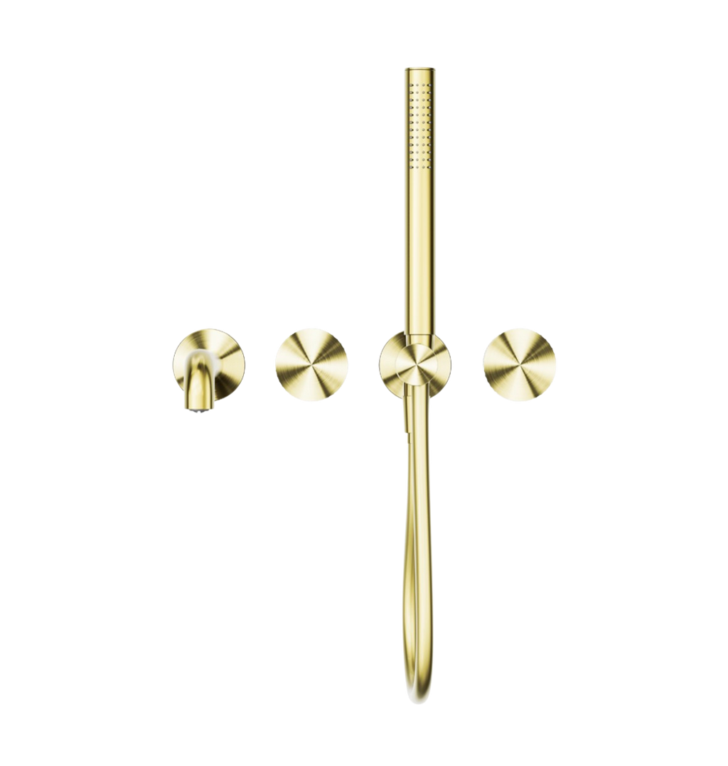 Owen & Finch Messing Badkraan – Geborsteld Champagne Goud (PVD) – Progressive Mengkranen met Diamantkarteling, Staafhanddouche & 250 mm Uitloop (OF252003b250BG)