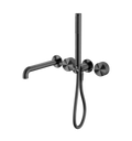Inbouw Badkraan Messing Geborsteld Grafiet PVD - Diamantkarteling - Staafhanddouche En Uitloop 250 mm | Owen & Finch (OF252003b250GR)