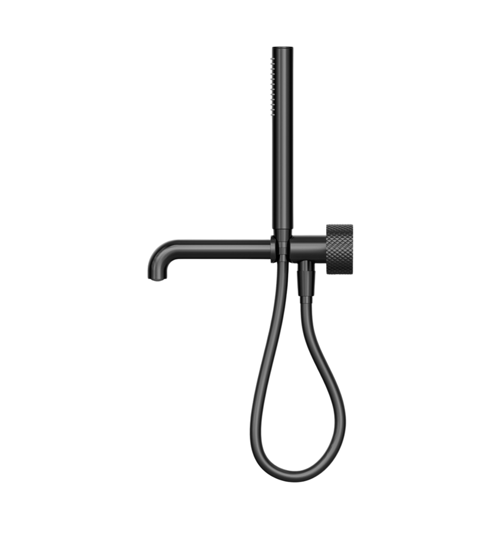 Owen & Finch Messing Badkraan – Geborsteld Grafiet (PVD) – Progressive Mengkranen met Diamantkarteling, Staafhanddouche & 250 mm Uitloop (OF252003b250GR)