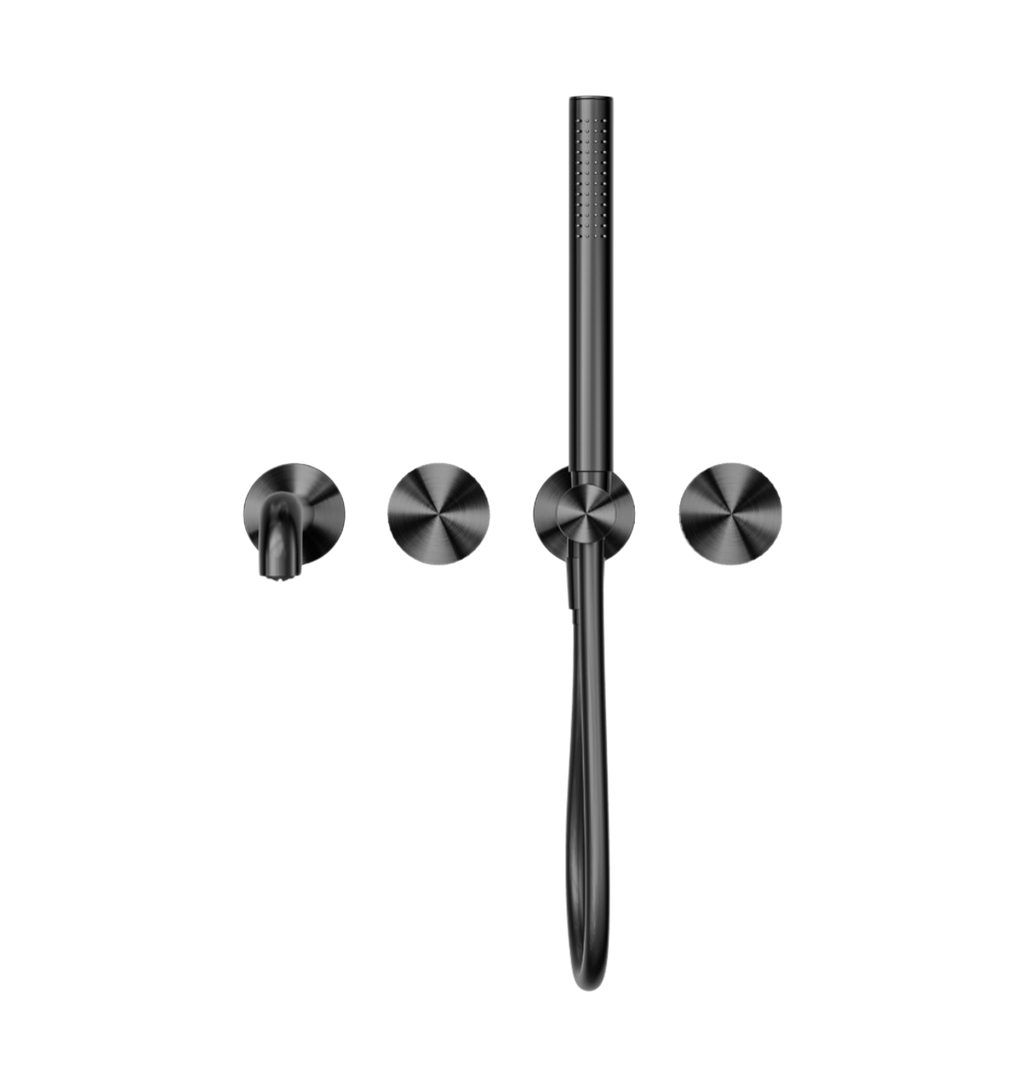 Owen & Finch Messing Badkraan – Geborsteld Grafiet (PVD) – Progressive Mengkranen met Diamantkarteling, Staafhanddouche & 250 mm Uitloop (OF252003b250GR)