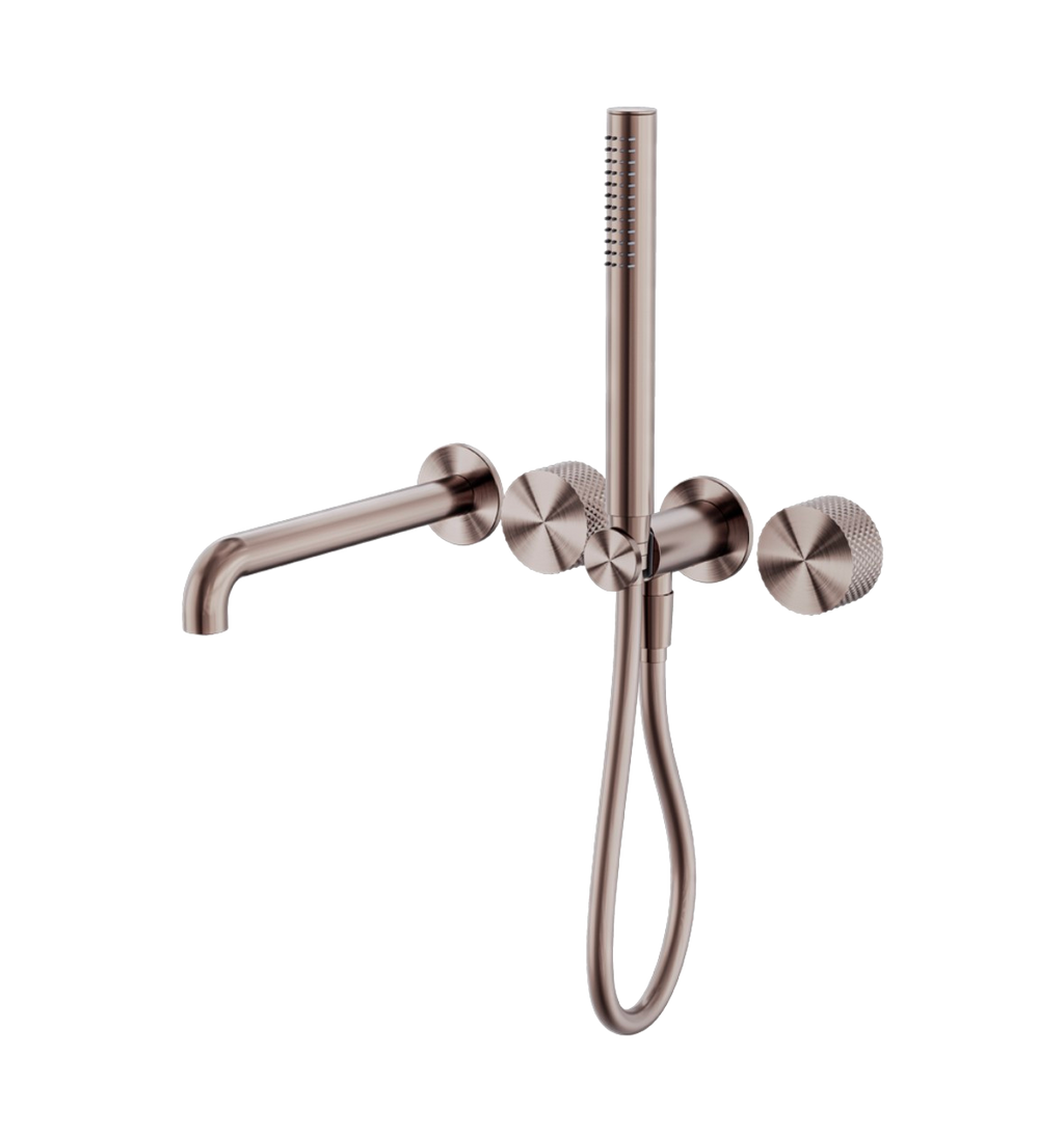 Owen & Finch Messing Badkraan – Geborsteld Satijn Brons (PVD) – Progressive Mengkranen met Diamantkarteling, Staafhanddouche & 250 mm Uitloop (OF252003b250BZ)